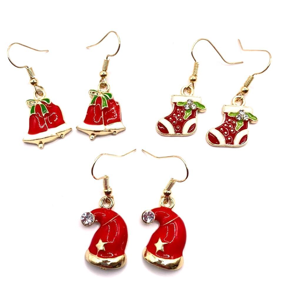 Christmas Red and Green Enamel Dangle Earrings